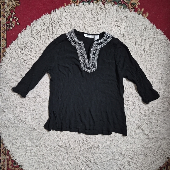 Cathy Daniels Tops - Vintage Blouse Top Cathy Daniels Black Size XL Extra Large Boho Bohemian Indie ✨